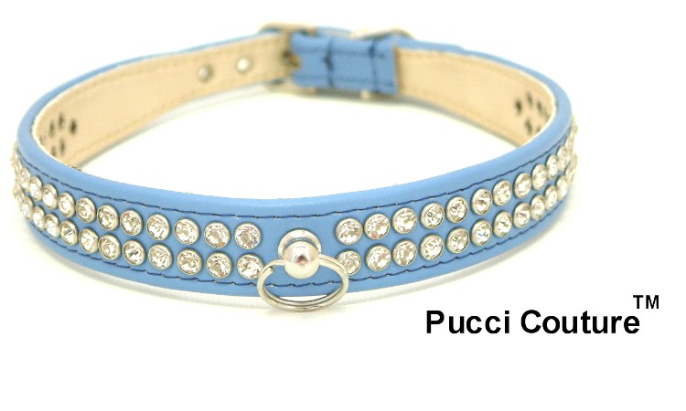 Pucci Couture 2 row diamante collar in blue Pet Accessorie