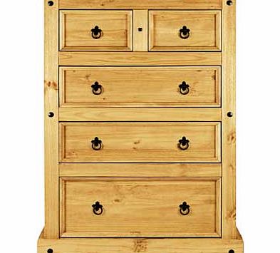Offering an utterly charming style. the Puerto Rico collection is crafted from rustic solid wood with an oiled finish. This light pine 3+2 drawer chest is not only elegant in design with its panelled fronts and curved base. but offers plenty of room 