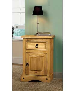 Size (H)76, (W)53, (D)48cm.Pine solid wood.1 drawer.Rustic metal black handles.Wooden curved feet.Fi