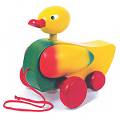 This jolly duck moves his head and wings as he is