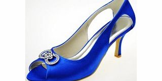 Embellishment : Crystal button Heel Height（cm） : 8 Heel Type : Stiletto Heel Occasion : Evening Party Wedding Ceremony Shoes Style : Pumps Show Color : Blue Season : Autumn Spring Summer Size : 34 35 36 37 38 39 40 41 42 Lining Material : Leather