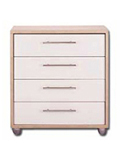 Modern  streamlined four draw chest  enhanced by simple chrome handles. This product has metal draw