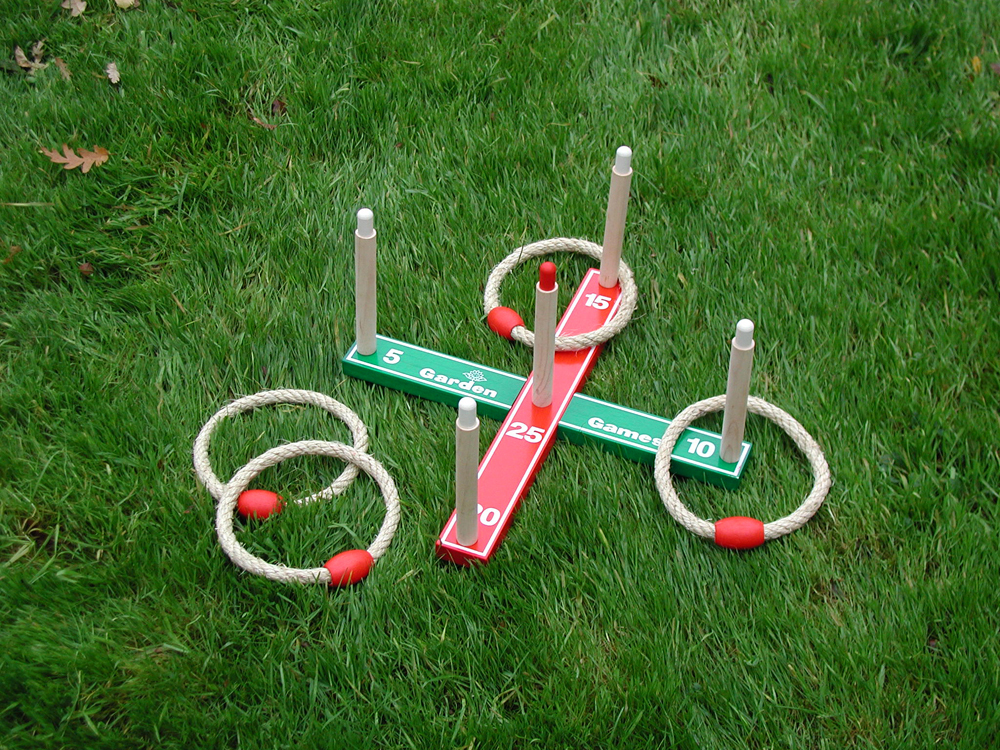 Great beach, garden and party game. Challenging tossing skills begin with the Quoits Ring Toss Game.