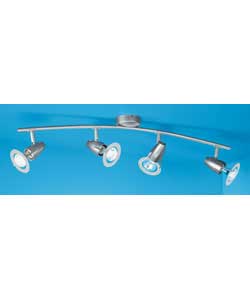 Arc shape bar with adjustable plastic heads.Silver painted finish with clear plastic ring.Drop