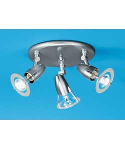 Metal ceiling plate with adjustable plastic heads.Silver painted finish with clear plastic