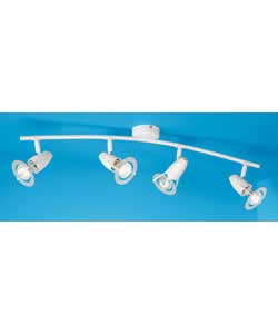 Arc shape bar with adjustable plastic heads.White finish with clear plastic ring.Drop 22cm.Length