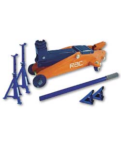 200kg trolley jack with foldable axle stands and a