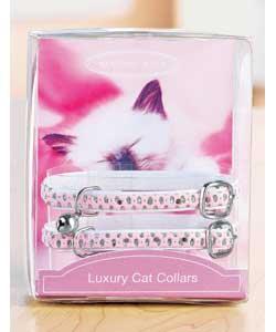 Set of 2 beautiful sparkling buckle fastening cat collars, each with bell.Elastic safety feature to
