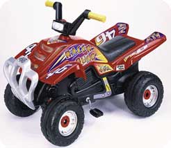 Just like the real thing. 4 wheel quad with t-bar handles, front guard and pedals