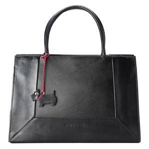 A practical, stylish black leather bag with double