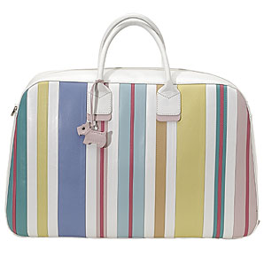 Supple white leather overnight bag with multicolou