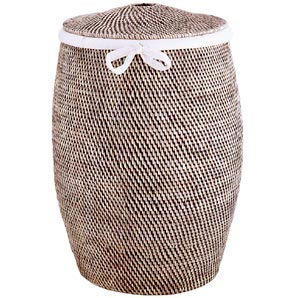 Linen basket with outer casing of rattan and removable, washable cotton lining