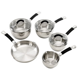 Comprises 16, 18 and 20cm saucepans, a 24cm frypan and 14cm milkpanSuitable for all hob typesDishwas