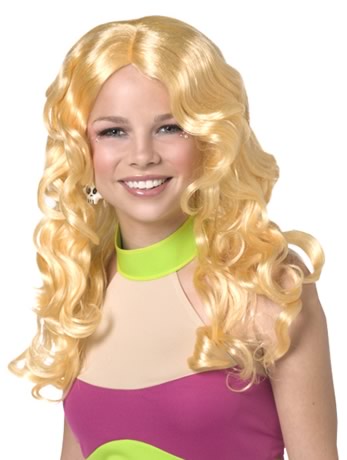 This wig is yellow blonde and has loose wavy curls that cascade around your shoulders. IF YOU WOULD 