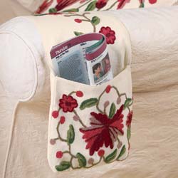 Red & Pink Crewel Work Armchair Tidy