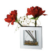 Unbranded Red Amaryllis In A Square Mirror Vase