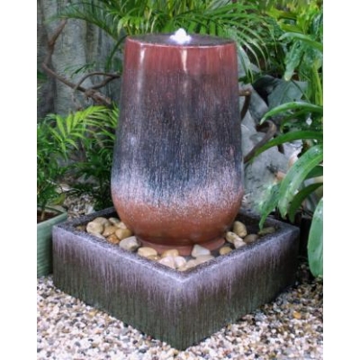 Unbranded Red and Brown Glazed Urn Water Feature