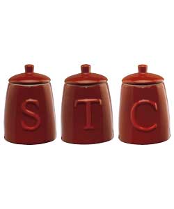 Unbranded Red Bergen Embossed Ceramic Jars - 3 Piece Set