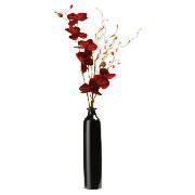 Unbranded Red Orchid In Black Rimmed Bottle Vase
