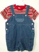 Red Striped T-Shirt and Short Dungarees - 6/12 mths