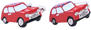 A great set of metal cufflinks with red Mini motorcars and the Union Jack Flag printed on the roof.