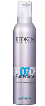 Full Frame 07 protective volumizing mousse Exaggerate fullness. Moisture-rich foam builds body and