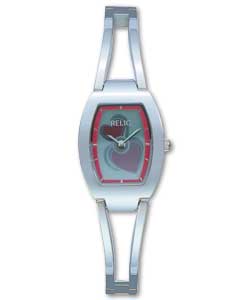 Red heart motion movement. Stainless steel case back