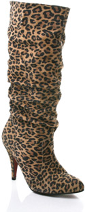 Almond toe suede calf boot featuring all over leopard print, high stiletto heel and a red coloured s