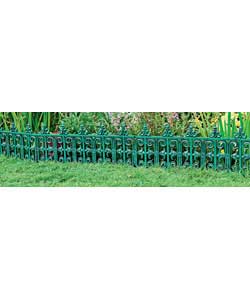5 pack lawn edging. Manufactured from poly resin. Colour green verdigris finish. 5 individual length