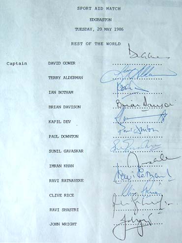 Unbranded Rest of the World signed team sheet and#8211; v West Indies May 1986