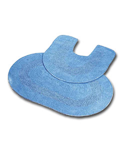 Reversible 2 Piece Bath Mat and Pedestal Set - Blue