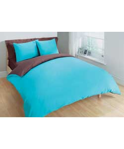 Unbranded Reversible Chocolate and Teal Double Bed Duvet Set