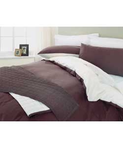Reversible Plain Dye King Size Duvet Cover Set - Choc/Stone