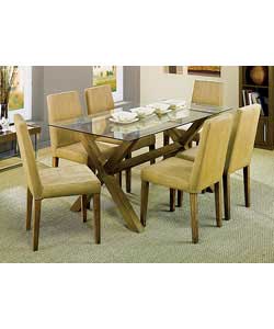 Rhodes ash veneer table in walnut coloured finish woth an 8mm clear tempered glass table top fixed w