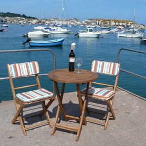 Unbranded Rhodos Table 2 Chairs with Striped Cushions