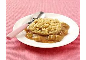 Rhubarb topped with golden crumble.