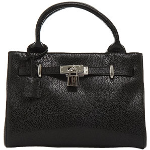 Leather bag with magnetic fastener, double handles
