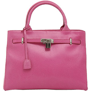 Leather bag with magnetic fastener, double handles