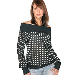 Ribbed Neck Off The Shoulder Spot Top