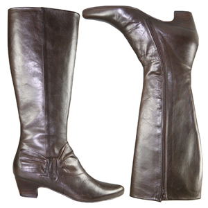 A knee length boot from Jones Bootmaker. With Almond shape toe and rouched Leather bow brings this b