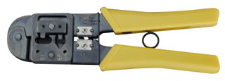 Crimp tool for RJ-11 or BT crimp plugsIntegral cable cutter and stripper