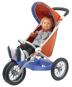 Trendy 3 wheel metal framed pushchair with canopy and handy storage compartment underneath. Doll not
