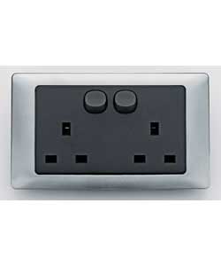 Colour mercury surround with graphite insert. Double 13 amps switched socket outlet.