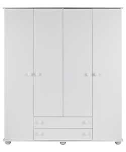 Unbranded Rochester 4 Door 2 Drawer Wardrobe - White