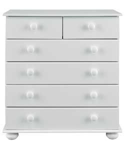Size (H)89.7, (W)77.5, (D)39cm. White finish with painted solid pine handles and plastic bun feet.Cu