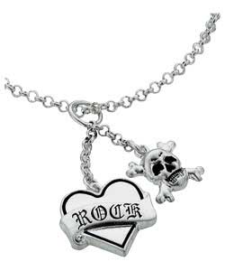 Unbranded Rock Goddess Silver Plated Heart and Skull Rock Necklace