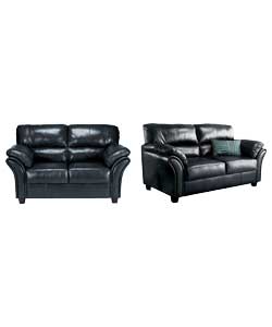 Unbranded Romano Large and Regular Leather Sofa - Black