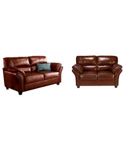 Unbranded Romano Large and Regular Leather Sofa - Chocolate
