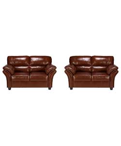 Unbranded Romano Regular and Regular Leather Sofa - Chestnut