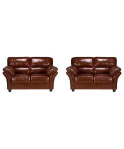 Unbranded Romano Regular and Regular Leather Sofa - Chestnut